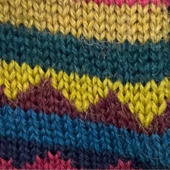 Vintage BRITISH WOOL NATURALLY Striped Button Up Cardigan Fair Isle Large Yellow - Picture 9 of 14